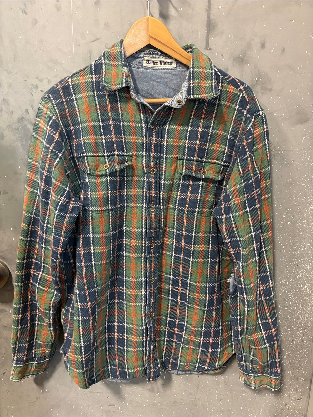 Tailor Vintage Green & Blue Plaid Button-Down Shirt reversible denim Grunge
